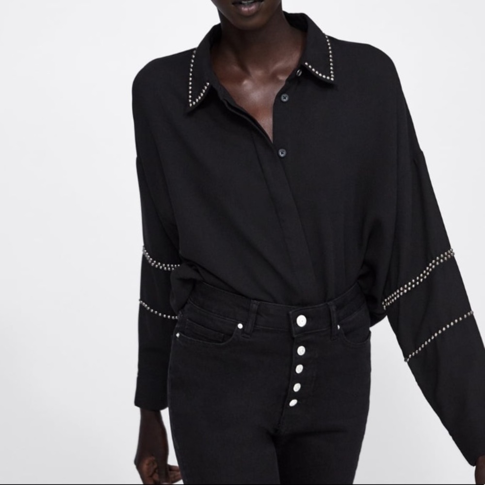 Zara black studded shirt NWT